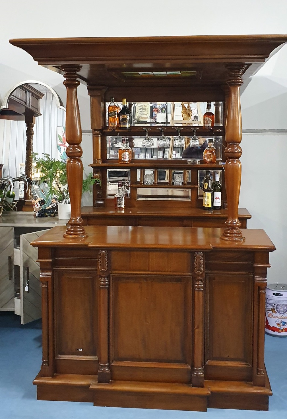 8' Antique Replica Mahogany Victorian Front & Back Home Bar Wine Counter Shop 