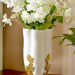 Cream Antique Brass Ceramic Vase