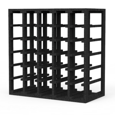30 Bottle Lattice Wine Cube. Crafted from premium FSC® Certified New Zealand Pine, this modular wine rack boasts a sleek Black Onyx finish that adds a touch of sophistication to any space.
