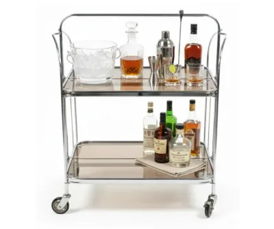Gatsby Bar Cart Foldable Trolley (1) Gatsby Bar Cart Chrome with foldable metal frame and tempered glass shelves