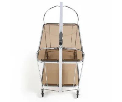 Gatsby Bar Cart Foldable Trolley (2) Gatsby Bar Cart Chrome with foldable metal frame and tempered glass shelves