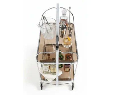 Gatsby Bar Cart Foldable Trolley (3) Gatsby Bar Cart Chrome with foldable metal frame and tempered glass shelves