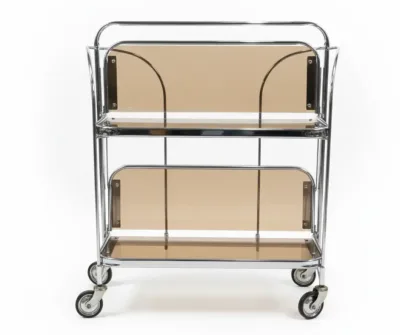 Gatsby Bar Cart Foldable Trolley (4) Gatsby Bar Cart Chrome with foldable metal frame and tempered glass shelves