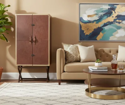 leather Bar Cabinets bar cabinet with some beverages and accessories while keeping the bar cabinet itself the same.